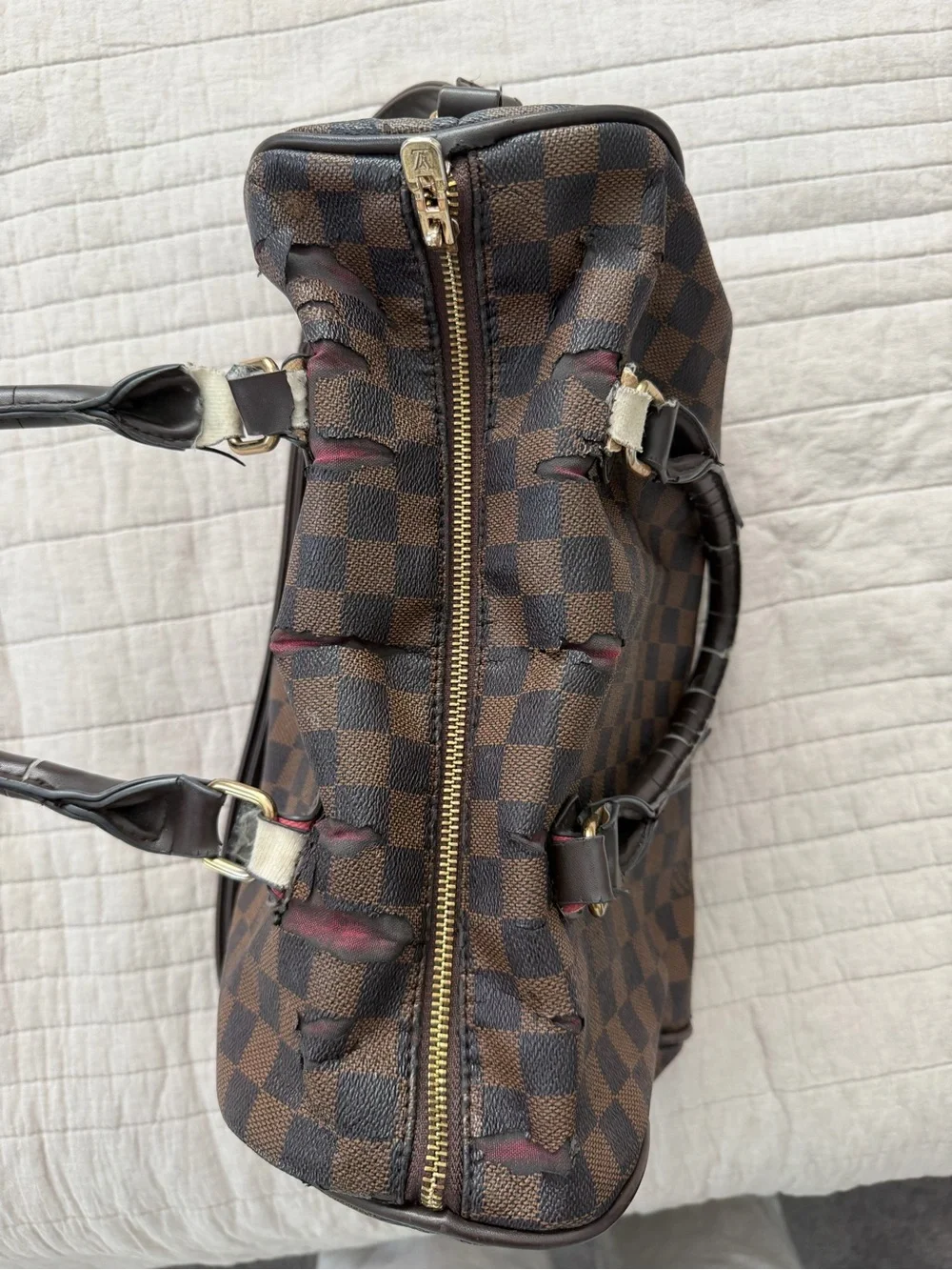 Brown Checkered Women's Satchel Handbag